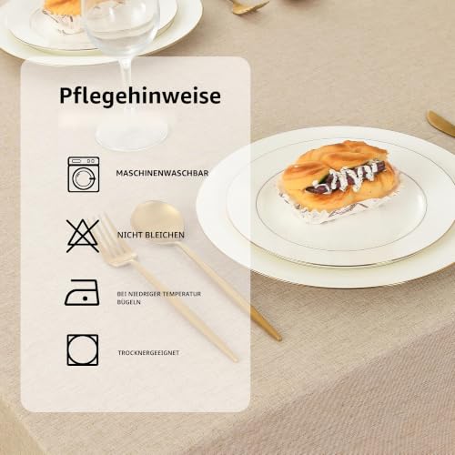 DWCN Leinen Beige Tischdecke Leinenoptik 130x180cm,Abwaschbar Tischtuch – Ansicht 7