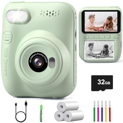 Macchina Fotografica Bambini Istantanea,Hangrui 3,0 Pollici Fotocamera Istantanea Bambini con 32GB Scheda,14MP/1080P HD...