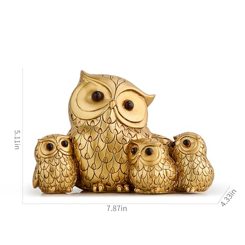 Estatua Familia Búho Dorado Decorativa miniatura 3