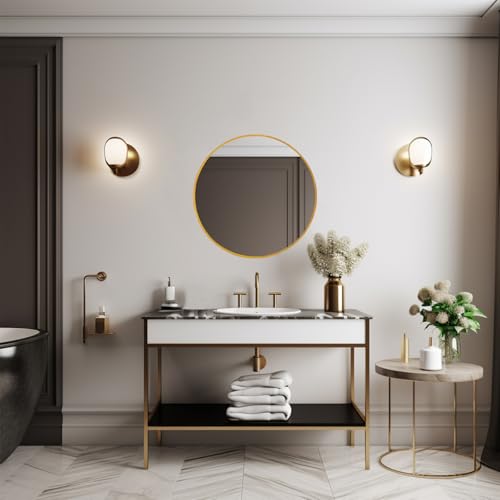 Image of Sunniry Round Mirror 18 inch, Gold Round Mirror, Gold Metal Frame, Gold Mirrors for Wall, Bathroom, Bedroom, Vanity, Hallway.