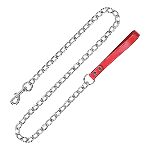 Jinlaili Guinzaglio Catena per Cani, 4mm×120cm Guinzaglio a Catena Robusto, Guinzaglio per Catena a Prova di Masticazione, Catena in metallo per cani per Cani di Taglia Media e Grande (Rosso)