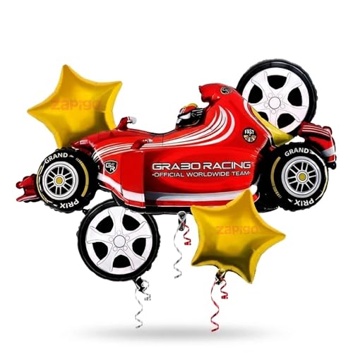 Image of Balloonistics Sports Car Racing Theme Happy Birthday Balloon Bouquet Pack Of 5