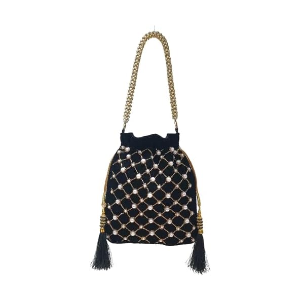 Amerie Fashions Women's Embroidered Pearl Beaded Potli Bag Purse for Party Wedding - Image 5