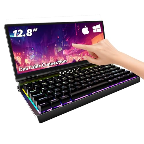 Image of 12.8 inch Portable Touchscreen Keyboard Monitor, Foldable Stretched Bar Laptop Screen Extender with Mechanical Keyboard USB-A USB-C Monitor for Windows MacOS (Driver Need)