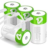 BLUE GIFT MPINCO BLUE GIFT 4 Pack Rechargeable D Batteries with 4 in 1 USB Charging Cable, 1.5v Lithium D Cell Battery 7500mWh, D Size LR20 Battery Replacement