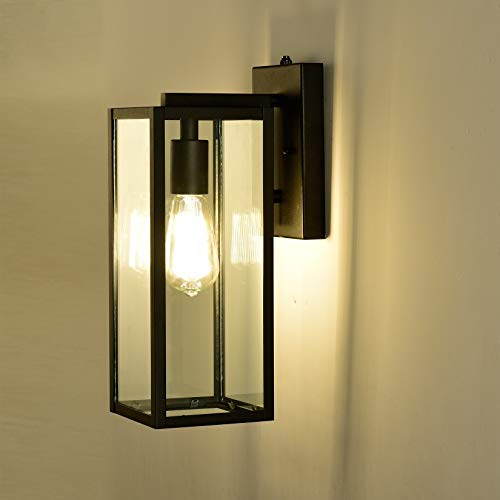 Image of MICSIU Dusk to Dawn Slim 5 inch W Black 14.5 inch H Outdoor Wall Sconce Farmhouse | 2-Pack Weatherproof Exterior Wall Lantern with Clear Glass, Rustic Outside Porch Lights for House Garage Entryway