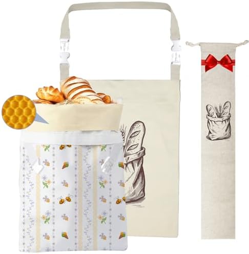 Reusable Bread Bags for Homemade Bread,Natural BeesWax & Organic Cotton,Shoulder-Carryable,Bread Keeper for Sourdough,Food/Bread Storage,with Free Baguette Bag