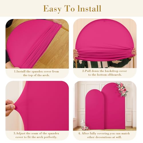 Image of Hot Pink Arch Cover 2 Set-7.2FT, 6FT Arch Backdrop Cover Spandex Fitted Wedding Arch Stand Covers for Bridal Shower Baby Shower Birthday Party Ceremony Banquet Photo Background Decorations
