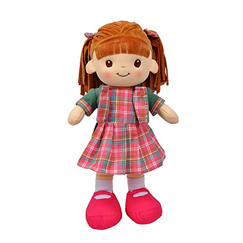 Linzy Toys, 16' Little Sweet Hearts Interactive Soft Plush RAG Doll, Embroidered FACE & Removable Clothes (90959), Plaid