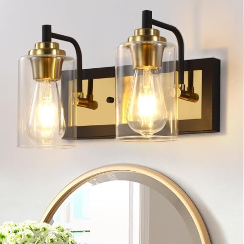 Deedyink 2 Light Bathroom Vanity Light Fixtures, Modern Black and Gold