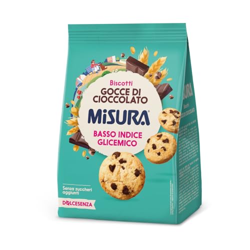 Misura Dolcesenza Biscotti con Gocce di Cioccolato - a Basso Indice Glicemico, Senza Zuccheri Aggiunti, Confezione da 200 gr