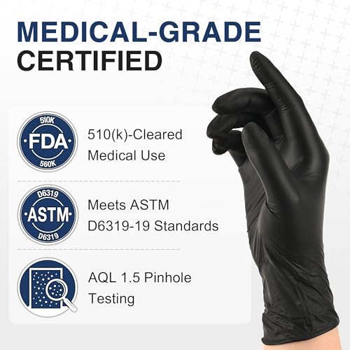Schneider Black Nitrile Exam Gloves, Box of 100, Latex Free & Powder Free Disposable Gloves, for Medical, Food Prep & Cleaning, Medium - Thumbnail 2
