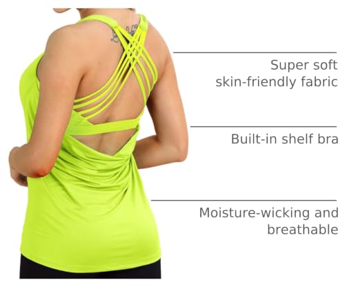 Image of icyzone Women's Open Back Workout Athletic Yoga Tank Tops with Built in Bra