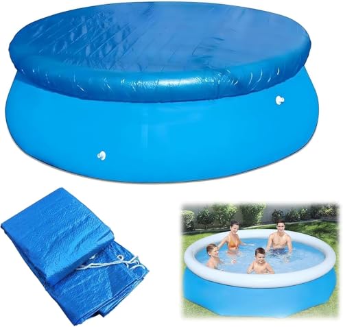 Oiieco 10ft Round Pool Cover: Swimming Pool Cover PE Drawstring Above Ground Pool Protector Weather-Resistant 10ft Pool Cover for Inflatable & Metal Frame Pools