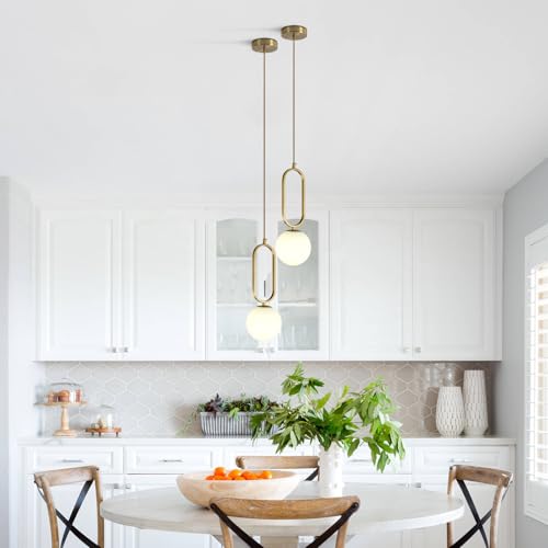 Image of Modern Globe Pendant Lights Mid Century Gold Pendant Lighting Fixture Adjustable Glass Hanging Lamp for Bedroom Living Room Kitchen