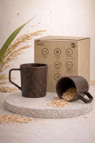 Image of Coffee Mug Set Made with Rice Husk & Bio Composite Material | TurtleBrew Coffee Mug Travel | Microwave & Dishwasher Safe (FiberMaximus, 200 ml Pack of 2)