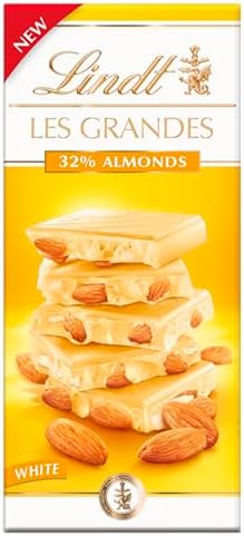 Lindt Les Grandes White Chocolate Bar With Sweet Caramelized Almond Pieces - a luxury chocolate bar, 150 g