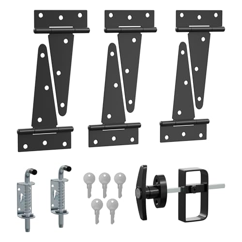 SKYSEN Shed Door Hardware Kit Complete Set with T-Handle Lock Barrel Bolts & Hinges.(sdhk)