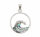 Arthur's Jewelry 925 Sterling Silver Hawaiian Ocean Wave 20mm Circle Abalone paua Shell Pendant