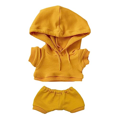 Image of niannyyhouse 15cm Plush Doll Clothes Elastic Solid Sportswear Suits Hoodie Pants Soft Stuffed Plush Toy Dress Up Accessories (Yellow, 15cm)