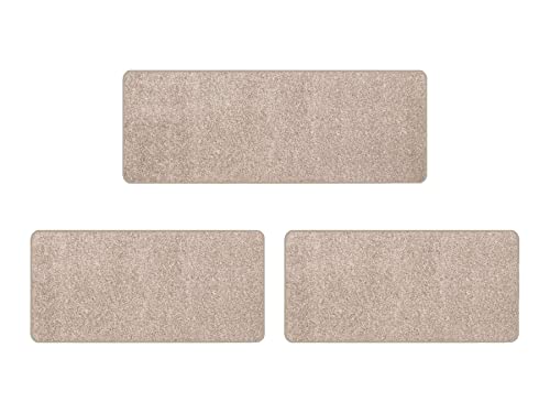 Primaflor Bettumrandung Teppich 3 Teilig - Mumbai - Creme - Set aus 2 Stück 67x140 cm und 1 Stück 67x200 cm - Bettvorleger für Schlafzimmer - Kurzflor Teppich-Läufer