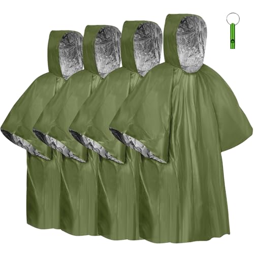 flintronic Notfall-Survival-Poncho (4 Stück) Notfall Regenponcho Rettungsdecke Rettungsfolie für Camping Wandern Notfälle und Regen - 100 x 130 cm