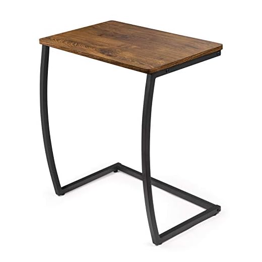 SRIWATANA Side Table, End Table, Vintage C-Shaped Couch Table for Sofa Laptop Coffee Snack, Walnut