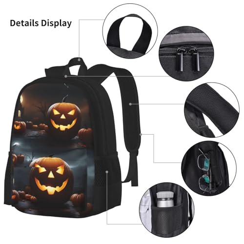 Halloween Pumpkin Print 3 Piece Backpack Set, Laptop Daypack, Lightweight Bookbag Set With Lunch Bag Pencil Case4