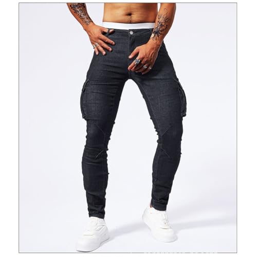 Men's Slim Fit Jeans with Multi Pockets Casual Cargo Denim Pants Streetwear2