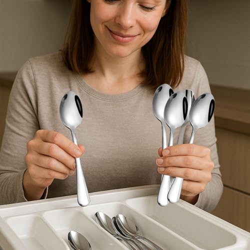Image of HANSGO Teaspoons Stainless Steel, 6.7 inches Dessert Spoons Silverware Tablespoon for Coffee Cereal Eating, Home Dinner, Kitchen or Restaurant,10PCS