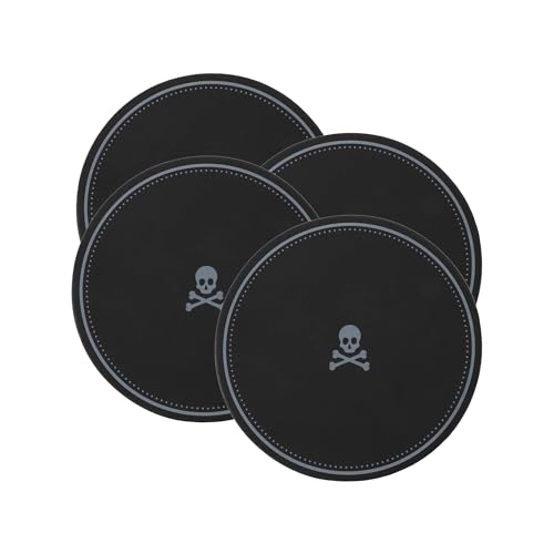 Scalpers HOME | Zestaw 4 okrągłych podstawek | średnica 11 cm | kolor czarny | Wykonane z poliuretanu | Wzór z detalami czaszki