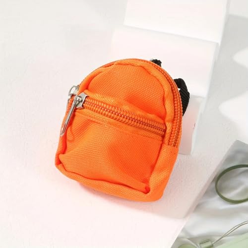 Mini mochila com zíper, bolsa pequena com pingente de chaveiro para moedas, fones de ouvido, laranja