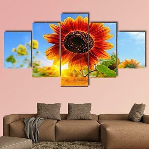 Peinture sur toile abstraite champ de tournesols XXL pour salon