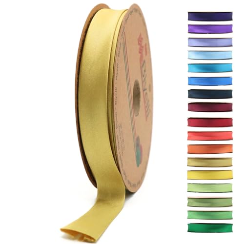 Image of Fold Satin Bias Tape - 99+ Colors - 3 /4 Inches Wide - 27 Yards - Fold Satin Binding Bias Ribbon Fabric Piping Bias Binding Tape for Sewing Clothing DIY (37. Metallic Gold) BYS37
