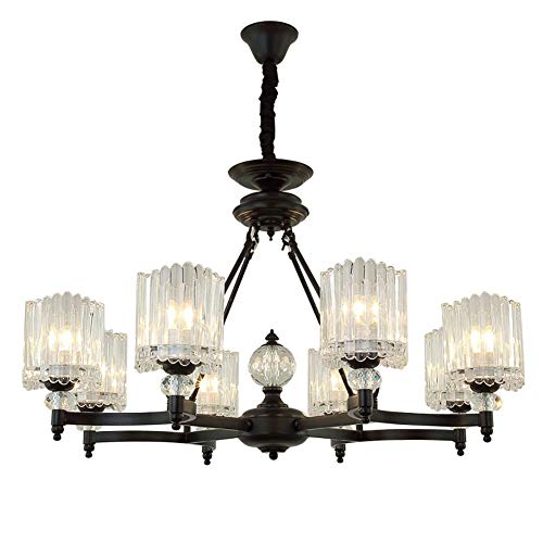 Lustre en cristal à 8 lumières LiChA plafonnier suspendu noir réglable