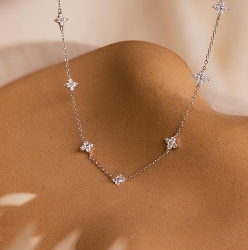 Dainty Silver Gold Necklaces for Women Cute Station Choker Necklace Cubic Zirconia Simulated Diamond Necklace Simple Layering CZ Necklace Trendy Jewelry Gifts3