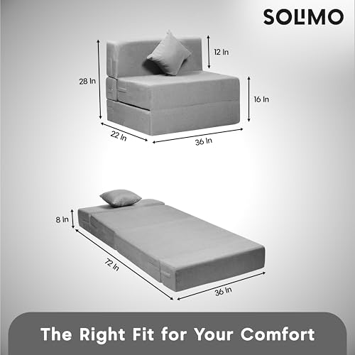 Image of Amazon Brand - Solimo 1 Seater 3 * 6 Jute Fabric Washable Cover Sofa Cum Bed with 1 Cushion 1 Seater Double Foam Fold Out Sofa Cum Bed (Finish Color - Light Grey Delivery Condition - Pre-Assembled)