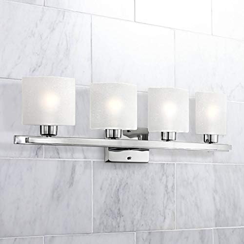 Linen Glass 32" Wide Chrome Modern Bath Wall 4-Light Fixture