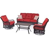Hanover Orleans 4-Piece Deep Seating Patio Conversation Set with Brown Wicker, Sofa, Autumn Berry Red Cushions, 4 Pillows and Glass Top Rectangular Coffee Table, Steel 4-piece Patio Set with Cushions