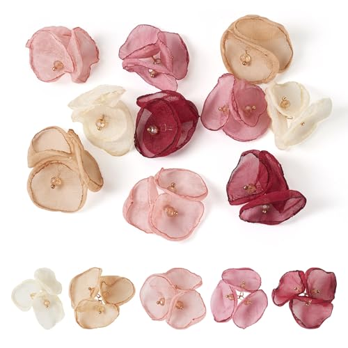 Sparkeads 10 ciondoli in tessuto a forma di fiore con petali di fiori con perline in plastica per collane da donna, bracciali, gioielli artigianali, orecchini, accessori fai da te, portachiavi,
