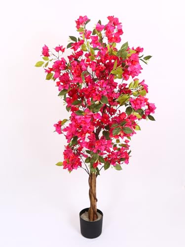Image of Artificial Bougainvillea Tree 5 Feet with Pot Premium Pink Flower Plant for Home Decor, Office, Hotel, Living Room & Indoor Decoration Realistic Faux Flower Tree