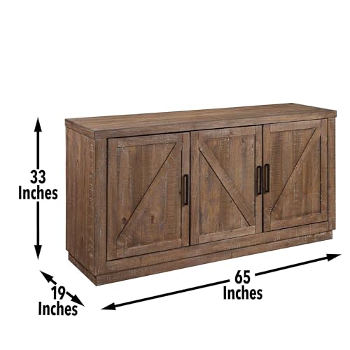 Steve-Silver-Furniture-Riverdale-Server-Modern-RanchRustic-Design-65-L-Buffet-Server-Barn-Style-Doors-Two-Shelves-for-Storage-Three-Doors-Plinth-Base-195-D-x-65-W-x-34-H-Brown Steve Silver Furniture Riverdale Server Modern RanchRustic Design 65 L Buffet Server Barn Style Doors Two Shelves for Storage Three Doors Plinth Base 195 D x 65 W x 34 H Brown