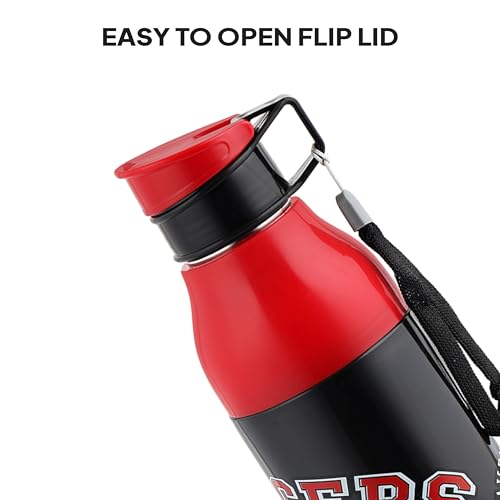 Image of CELLO Puro Steel-X Legend 600 Insulated Water Bottle 600 ml, Black | 3D Touch & Feel Super Heroes Design, Lightweight Leakproof Easy Sip Flip Cap Insulated Water Bottle For School Kids Office & Travel