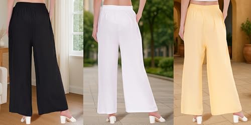 Image of Buy That Trendz Palazzo Pants for Women Rayon Elasticated Regular Fit Flared Wide Leg M to 6XL Pack of 3