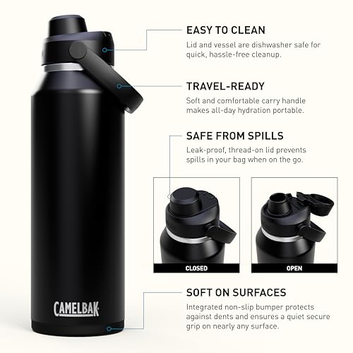 Image of CamelBak Thrive Chug Insulated Stainless Steel Water Bottle, Cold Retention with High Flow Lid for Everyday Hydration and Active Use, 40oz, Black