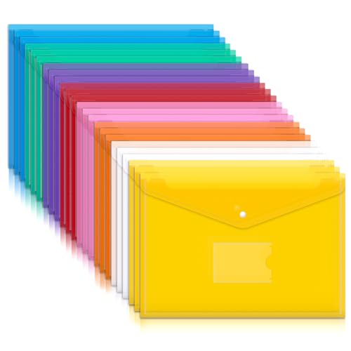 Mutsitaz A4 kunststof portemonnees - 24 stuks documentenmappen, 8 heldere kleuren, waterdichte dossierhoezen voor papierwerk, school, kantoor, thuis en op reis organisatie