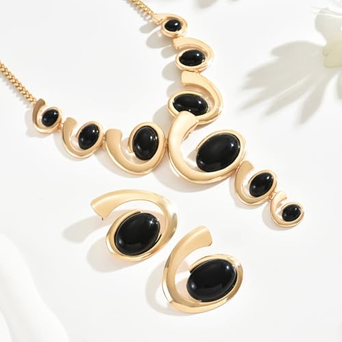 Gold Jewelry Set, Silver Black Boho Western Double Layered Chunky Vintage Pendant Necklace Stack Trendy Adjustable Non Tarnish Bracelet Cowgirl Dainty Hypoallergenic Earrings Jewelry Sets For Women2