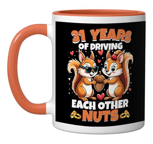 Taza de cerámica 31 aniversario naranja y blanca miniatura 1