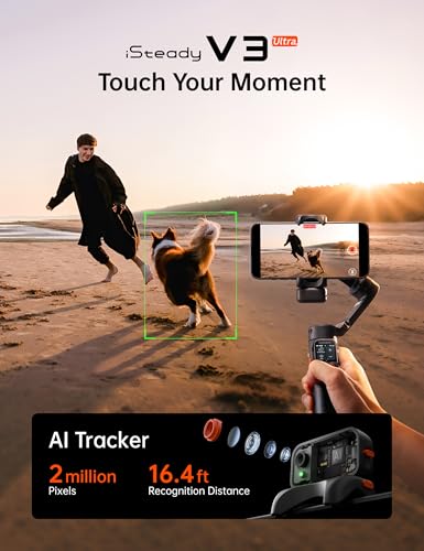 Image of Hohem iSteady V3 Ultra iPhone Gimbal Black, AI Tracker RGB Touch Remote, Extension Rod Tripod Video Stabilizer