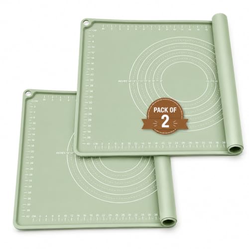 Image of Purebake Extra Thick Silicone Baking Mat 50x40 cm - Non Stick Silicone Mat for Kitchen, Roti & Chapati Making | Pastry Kneading Mat for Dough, Cookies, Pizza | BPA Free (Sage Green) Pack of 2